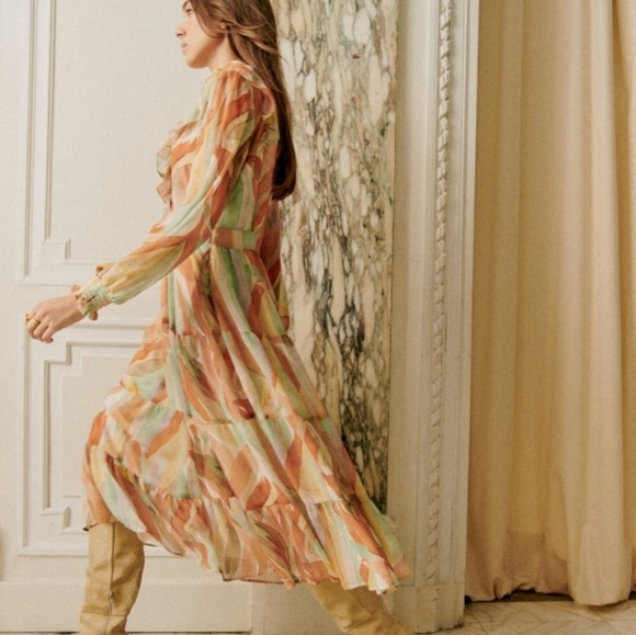 Sezane Andreanne Dress in Leaves size 42 - Picture 2 of 13